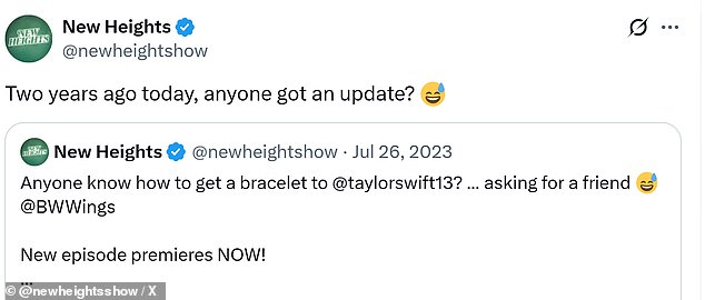 Saturday was the two year anniversary of Kelce sharing how he had failed to get a friendship bracelet to Swift, sparking their eventual romance