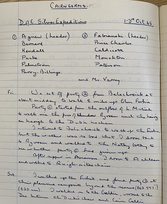The log details the weather the pupils encountered and parts of their route