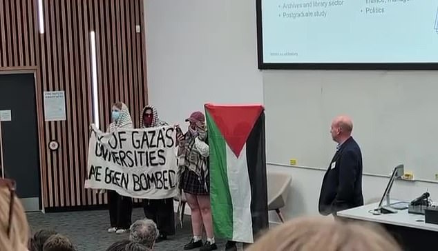 Abigail told how four activists entered the lecture hall chanting 'From the river to the sea' ¿ regarded by many as a call for Israel's elimination. They then accused the university of 'funding the Zionist war machine'.