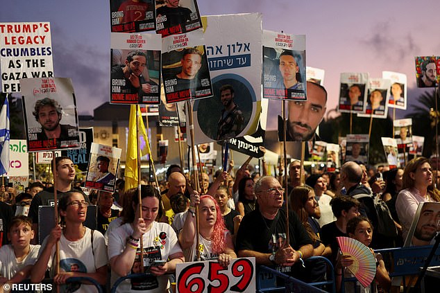 Demonstrators take part in a protest to demand the immediate release of hostages held in Gaza since the October 7, 2023 attack on Israel by Hamas, in Tel Aviv, Israel, July 26, 2025