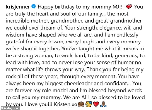 Kris led the birthday posts honoring her mom, uploading a slew of family photos and adding a warm, heartfelt caption
