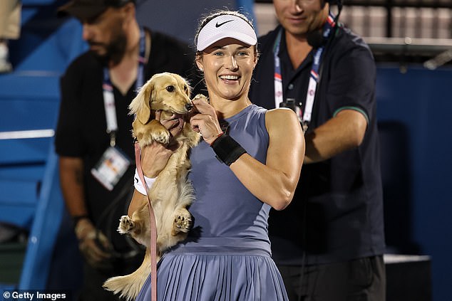 Kalinskaya also celebrated her win over Clara Tauson with the help of her pet Bella