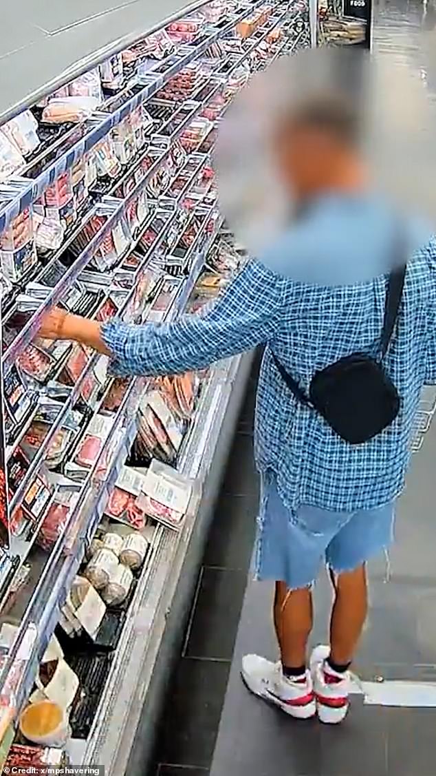 Prior to being caught by officers, CCTV footage in the store, captured at around 1pm on June 10, shows the man packing items such as bacon into his basket