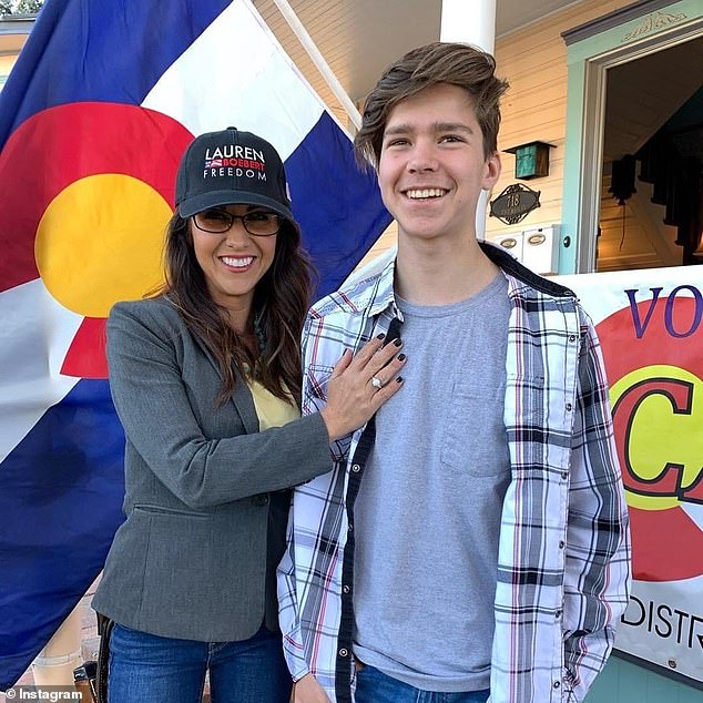 Congresswoman Boebert is pictured with her eldest son Tyler on his 16th birthday