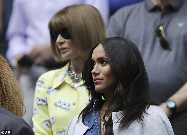 Meghan with Vogue editor-in-chief Anna Wintour behind her at the 2019 US Open. According to a source, Ms Wintour banned Meghan from British Vogue's cover once she got wind of the Duchess's demands