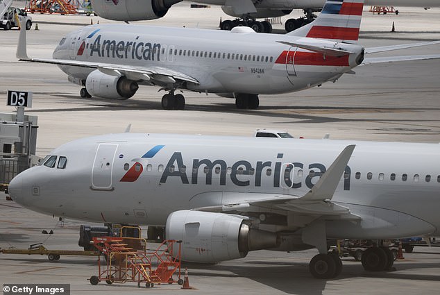 All 173 passengers and six crew members had to be evacuated from an American Airlines flight on Saturday. American Airlines planes are pictured in Miami