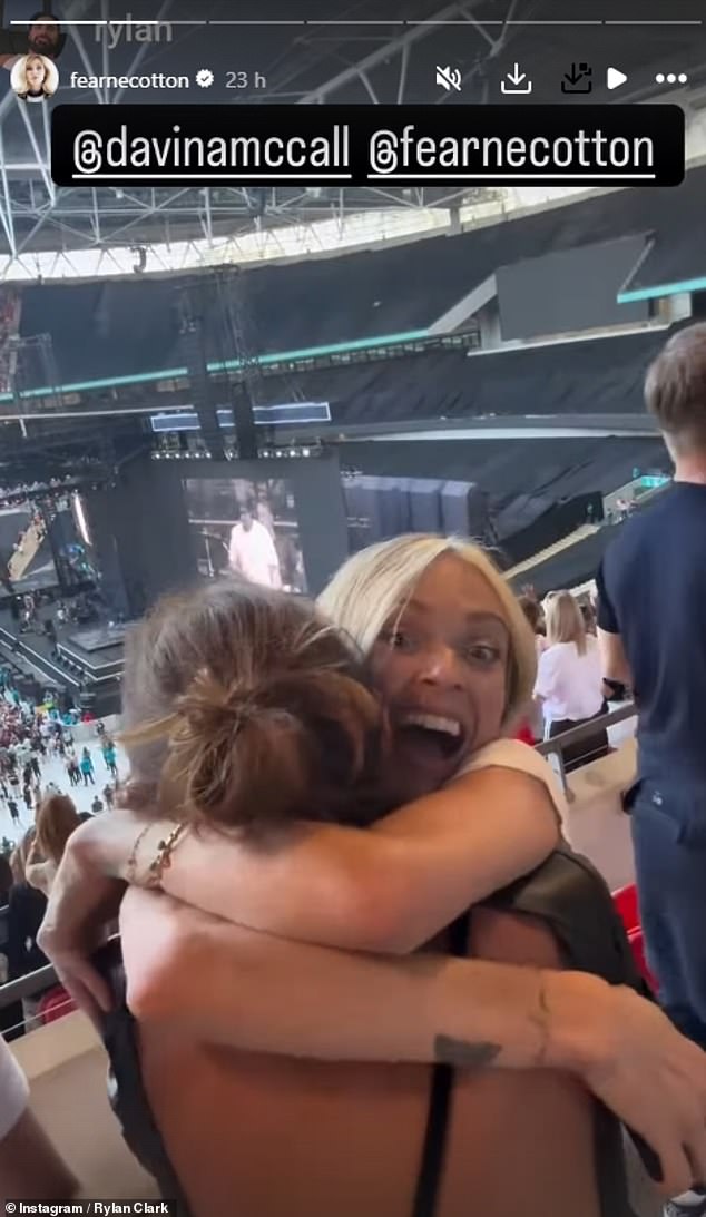As Fearne and Davina arrived at Wembley, the pair hugged as the pals were reunited