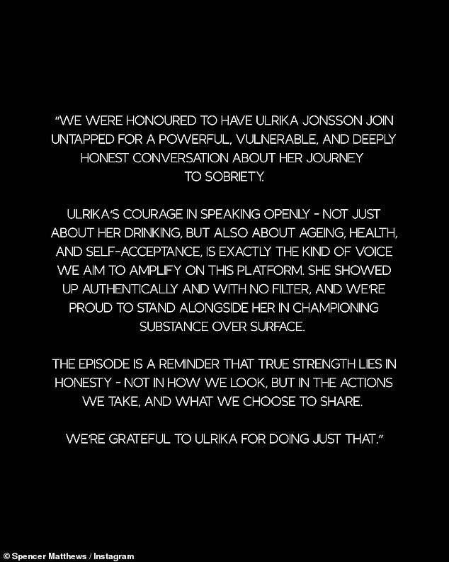 Spencer penned: 'The episode is a reminder that true strength lies in honesty - not how we look, but in the actions we take, and what we choose to share'