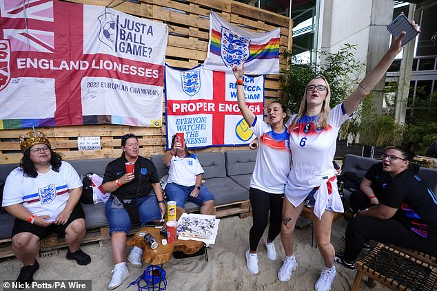 The fanzone is already starting to fill up and photos show jubilant supporters dancing and enjoying a cool drink in the run-up to the game