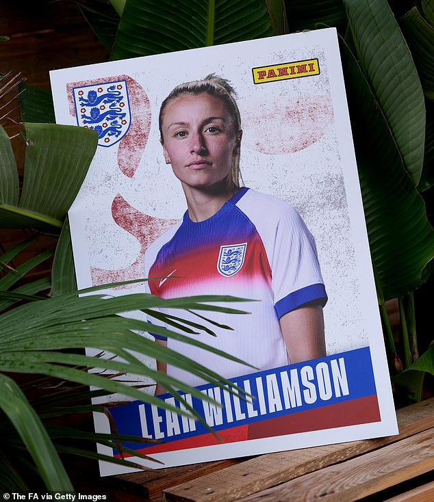 A poster of captain Leah Williamson on display at the England fan zone in the run-up to the big game