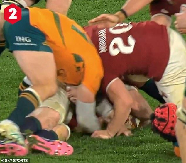 Jac Morgan aggressively cleared out Tizzano to the fury of Australia, but had a penalty been awarded there would have been fury from the Lions