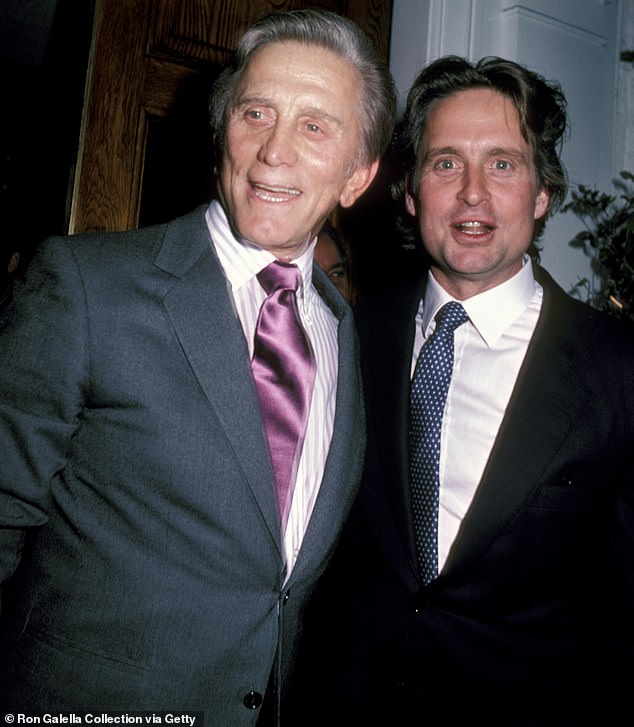 Michael Douglas is a scion of Old Hollywood royalty, as the son of Spartacus star Kirk Douglas and his actress wife Diana Dill; father and son are pictured 1977