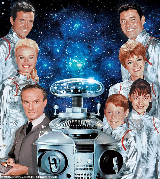 She is pictured for Lost in Space with (left row, top to bottom) Mark Goddard, Marta Kristen, Jonathan Harris and (right row, top to bottom) Guy Williams, Angela Cartwright and Bill Mumy
