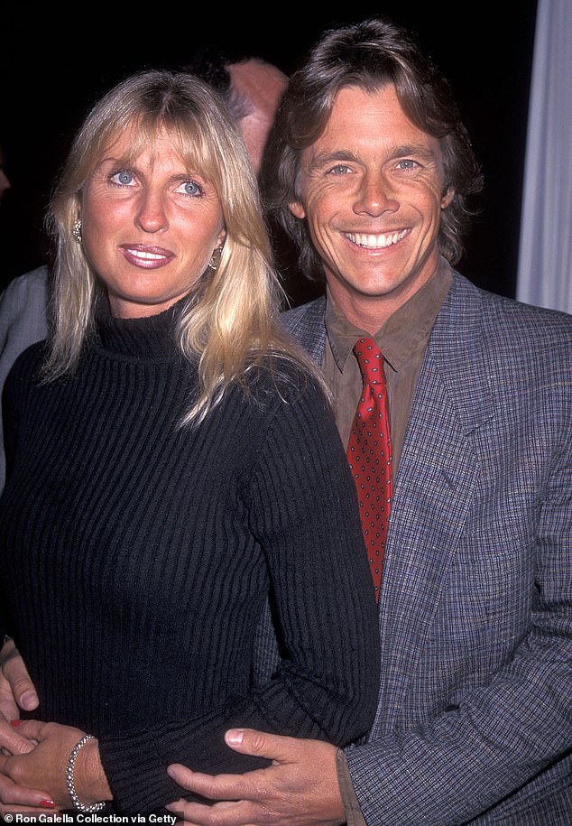 Atkins married the Australian model Lyn Barron in 1985, and they share two children; pictured together in 1996 in Beverly Hills