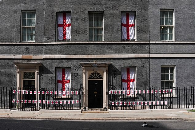 Number 10 Downing Street also got in the spirit as it sported the flag of St George on its windows and bunting on the railing