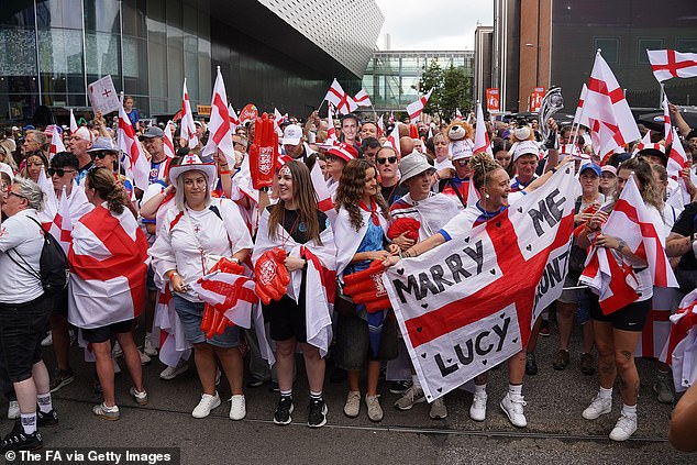England fans relished in the pre-match atmosphere waving flags and holding cardboard cut-outs of players