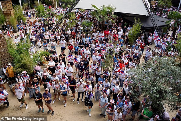 Supporters have gathered in the fanzone ahead of England's match against Spain at 5pm this evening