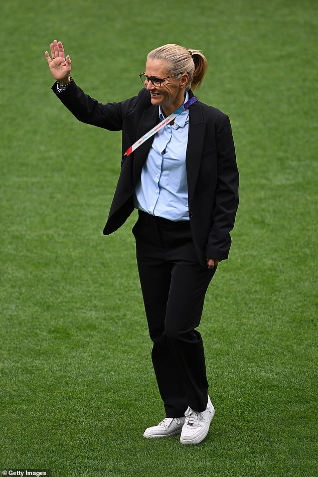 Sarina Wiegman, Head Coach of England, gestures during a pitch inspection prior to the UEFA Women's EURO 2025 Final match