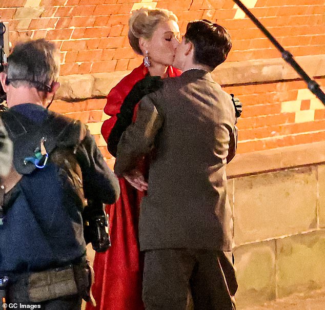 Gwyneth is seen with Timothee Chalamet on the Marty Supreme movie set in 2024