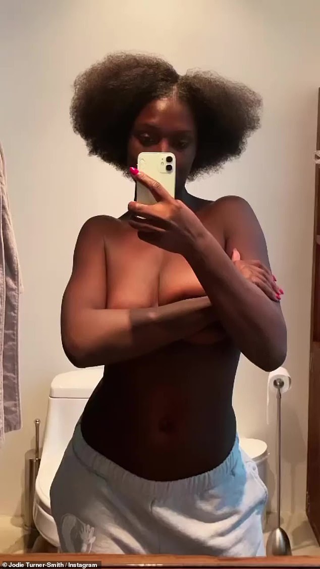 Jodie Turner-Smith sizzled as she shared a topless mirror selfie on social media in 2021