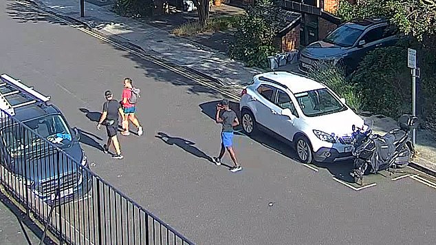 June 29: Mosquera (right) is seen leaving the Scotts Road flat with Mr Longworth (left) and Mr Alfonso (centre). They went for a trip to Brighton