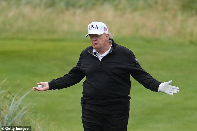 President Donald Trump golfed for a second day at his Turnberry course in Scotland on Sunday. He also held a meeting with EU Commission leader Ursula von der Leyen