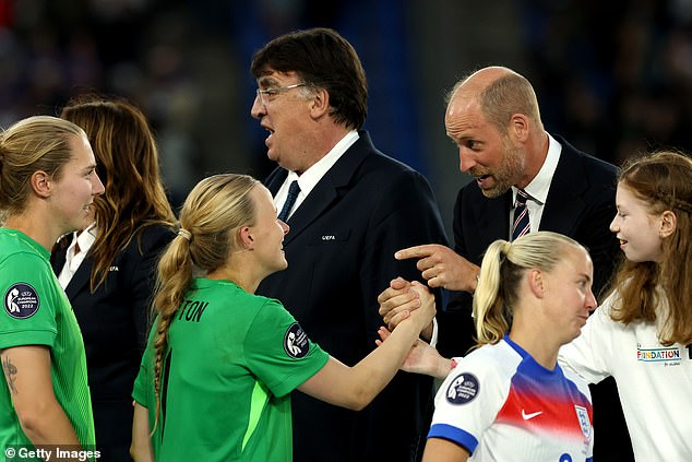Hampton, pictured being congratulated by Prince William, is now a contender for the 2025 BBC Sports Personality of the Year award following her stunning form in the tournament