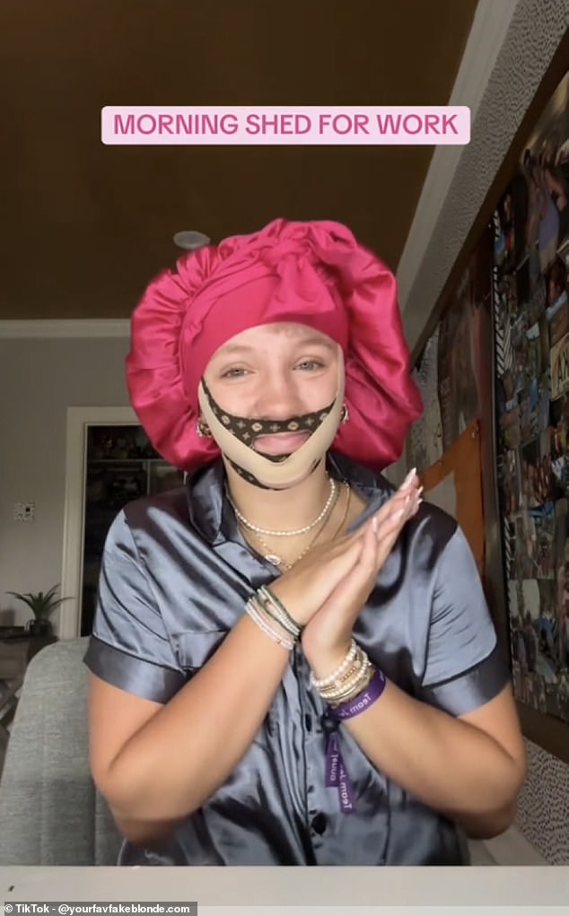 Another influencer pictured with an array of uncomfortable looking accessories before sleeping
