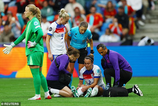 Right back Bronze injured her knee in the final - and later revealed she had a fractured tibia too