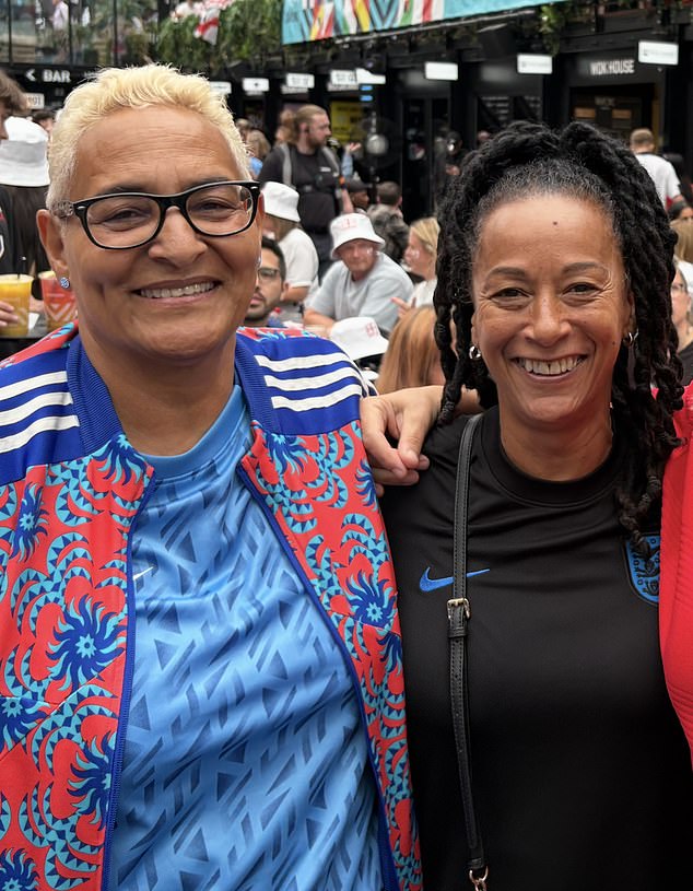 Former Lioness Brenda Sampare, pictured right, told MailOnline before the match started how she is delighted at the growth in the women's game