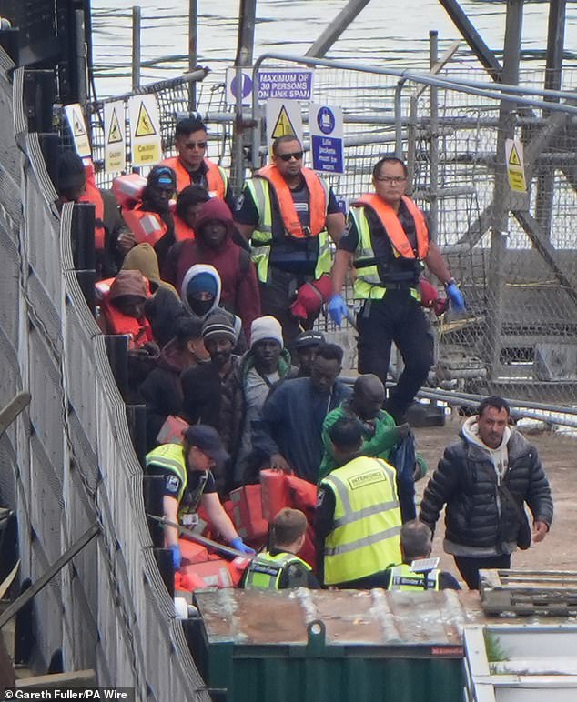As Yvette Cooper told The Mail on Sunday yesterday, she is worried about women and children being 'crushed at sea'. Pictured: A group of people thought to be migrants are brought in to Dover, Kent, from a Border Force vessel after a small boat incident in the Channel on July 27, 2025