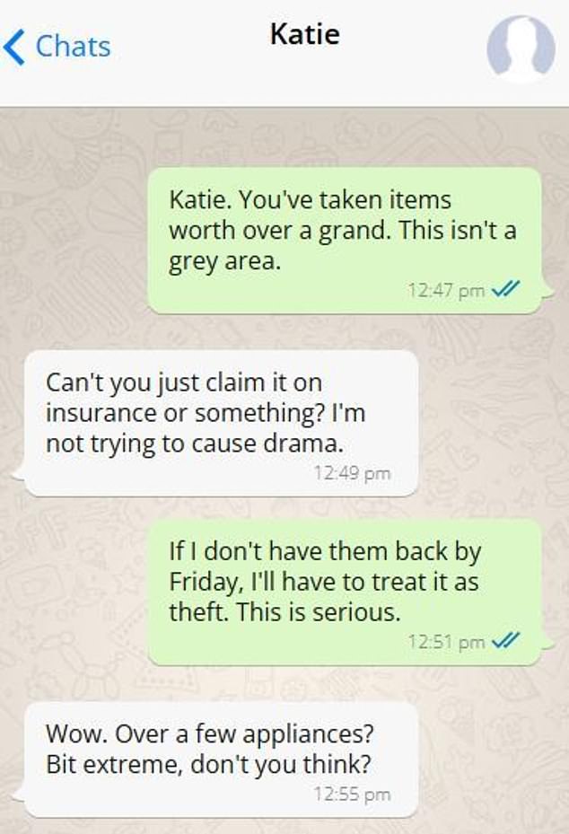 Renter Katie was living in the apartment, which included essential appliances such as a fridge, washing machine and dishwasher