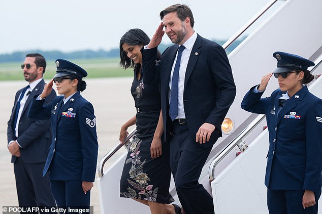 JD Vance and his wife Usha Vance step off Air Force Two