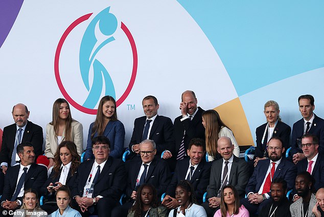 The young princess seemed confident speaking to those around her, at one point leaning forward to chat to Crown Princess Leonor of Spain and her sister Princess Sofia of Spain (pictured), who smiled back at her