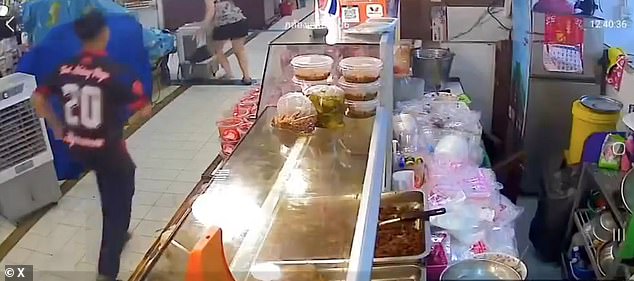 Separate footage, taken from inside the market, showed terrified shoppers screaming and running away as Noi fired off several shots.