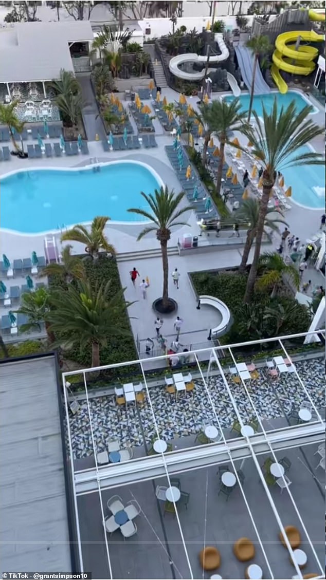 Footage at Spring Bitacora hotel showing how security have been employed to help keep things under control after several videos have gone viral of people battling it out for sun loungers abroad