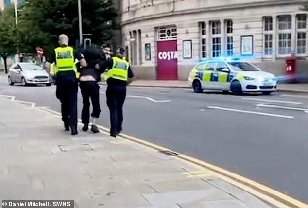The suspected thief could be heard shouting and swearing as he was carted off to a waiting police van and later convicted of criminal damage