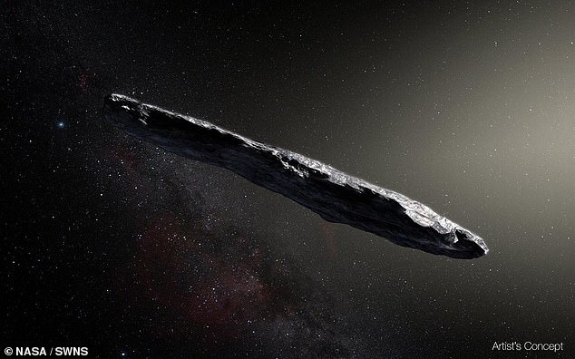 For comparison, 'Oumuamua (artist's concept, pictured), which was discovered in 2017, was believed to be around 0.2 miles (0.4km) wide, while Comet Borisov, discovered in 2019, was roughly 0.6 miles (1km) wide