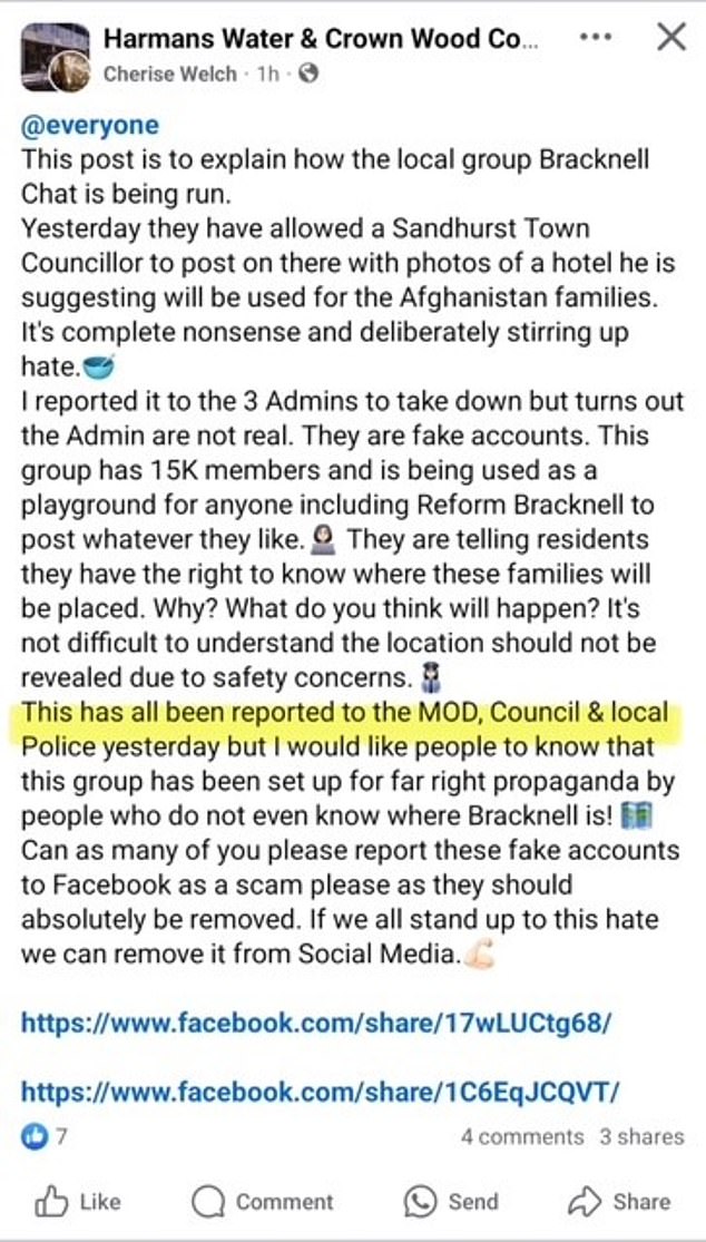 A fellow elected councillor announces Councillor Edwards has been 'reported to MOD, council and local police'