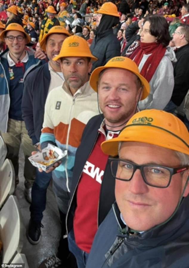Gethin has changed the location of his Raya profile to alert prospective suitors he’s in Australia where the rugby-fan has been watching the British Lions with a group of male pals (pictured)
