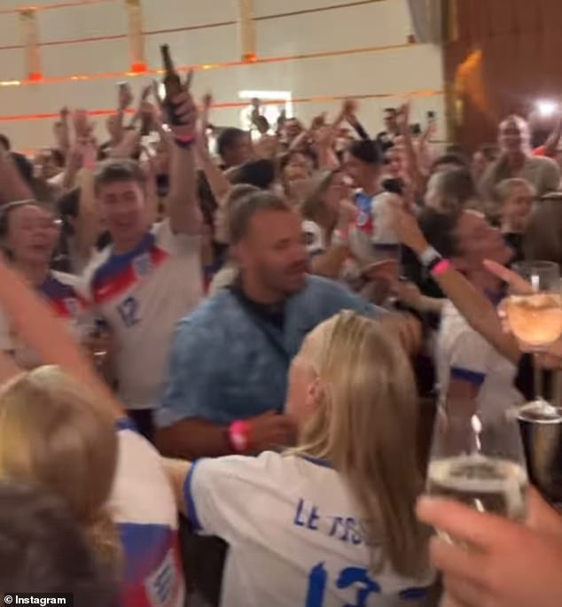 Drinks were flowing as friends and family joined the England players in celebration