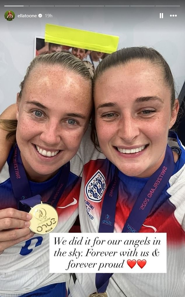 Hampton's team-mate Ella Toone posted her own tribute to her late father Nick, as well as fellow Lioness star Beth Mead's mother, June, who died from ovarian cancer 18 months ago