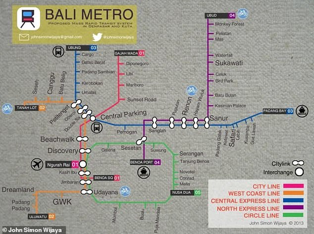 Line Two will connect Ngurah Rai International Airport to Nusa Dua and is thought to be completed by 2031