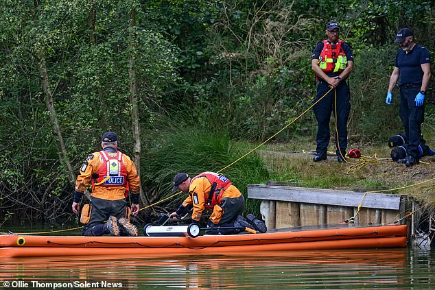 Police divers from Hampshire Constabulary Marine Unit searched the pond where the girl was found on Kingsley Common
