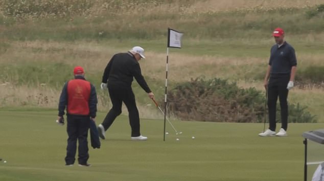 Trump's act of 'cheating' came after a half-hearted putt attempt following an initial miss