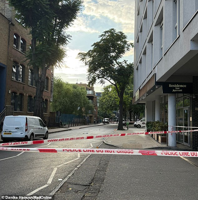 Police tape has been set up outside the scene on Long Lane, Southwark, near London Bridge