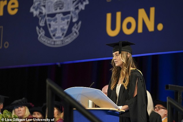 Ms Rawlins had to pause to compose herself as she read the statement from her 'dear friends', who added: '(Barney) absolutely loved every moment of his year here at the University.'