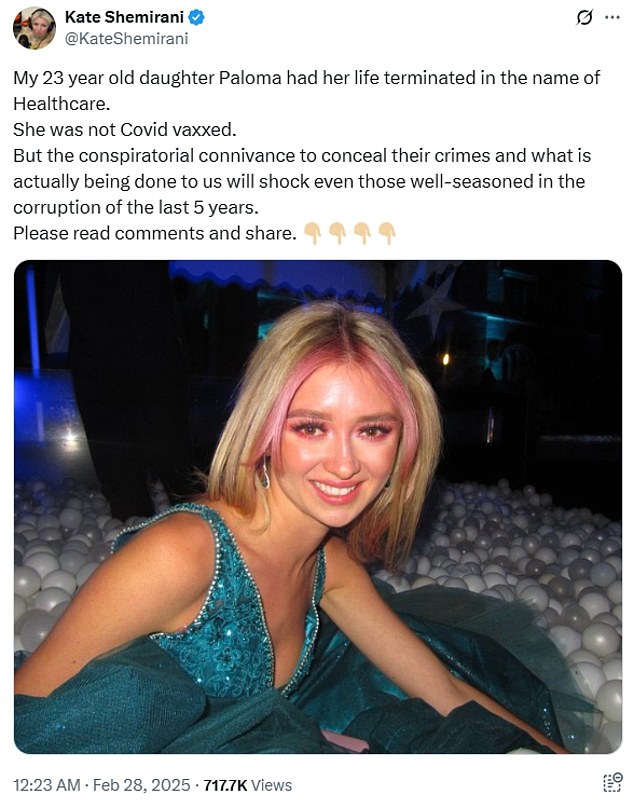 She claims, without evidence, that her daughter was deliberately killed by the NHS
