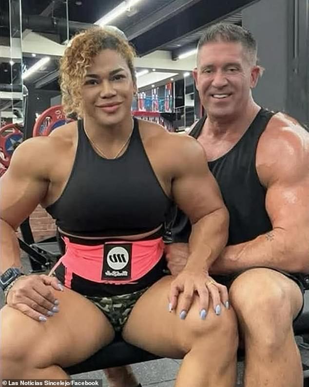 Police believe Ms (left) before her muscleman husband killed himself using a knife, also described locally as an Onlyfans model, was found dead on June 19 after detectives went to the property on an upmarket residential estate in the popular resort of Fuengirola.