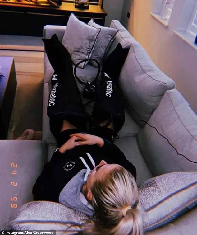 Lionesses left-back Alex Greenwood has revealed her plush grey sofas, where she has been seen recovering with Normatec compression boots on her legs